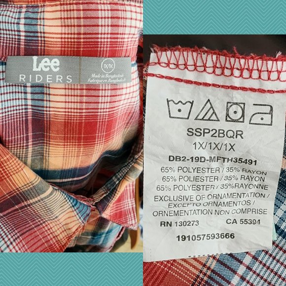 Lee Riders Red Plaid Button Front Boxy Fit Blouse - Picture 4 of 4